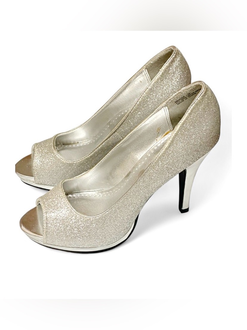 Rampage Women’s 10M Gracee Silver Glitter Peep-Toe Heels Metallic Silver